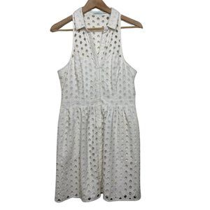 KIMCHI BLUE | White Large Eyelet Sleeveless Collared Dress | Size L